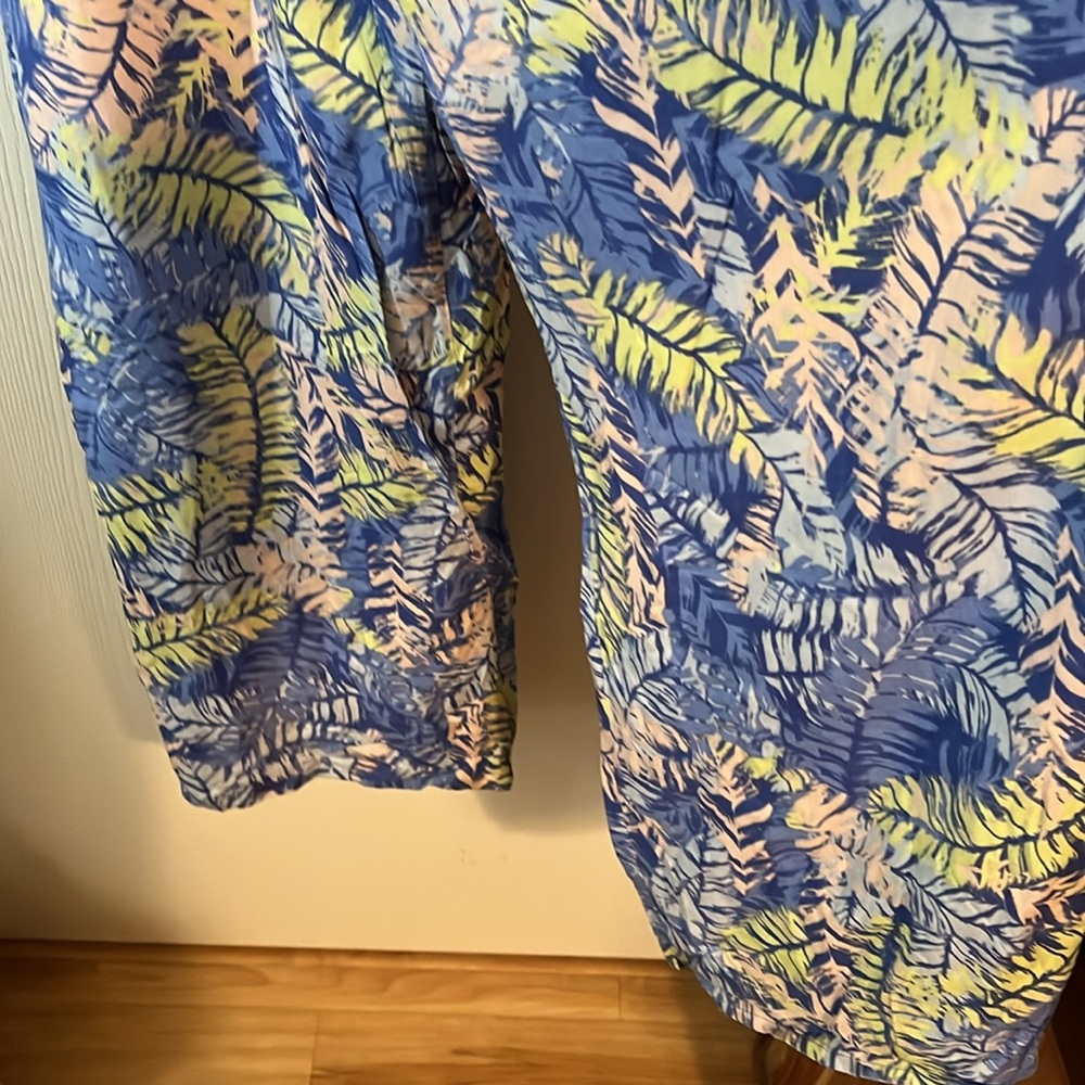 Blue Tropical Print Wide-Leg Jumpsuit - Picture 4 of 11